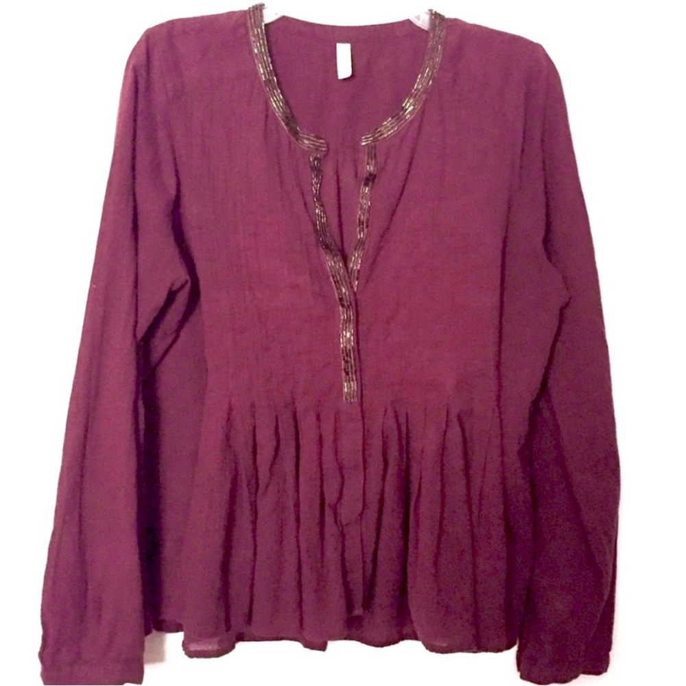 Free People Beaded Swing Blouse M Red